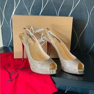 Christian Louboutin Private Number 120 Glitter Peep Toe Heels - Size 40